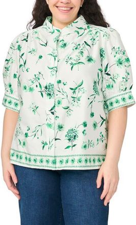 CeCe by Cynthia Steffe Floral Band Collar Placket Button-Up Shirt in Vibrant Kelly at Nordstrom, Size 2 X