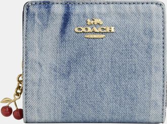 Coach Womens Snap Wallet In Loved Denim With Charm - Dark Blue - One Size