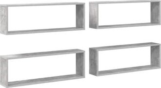 vidaXL &Eacute;tag&egrave;res Cube Murales 4 pcs, Supports Suspendus, Tablettes Flottantes, Meubles de Salon Salle de S&eacute;jour, Gris B&eacute;ton Bois dIng&eacute;nierie