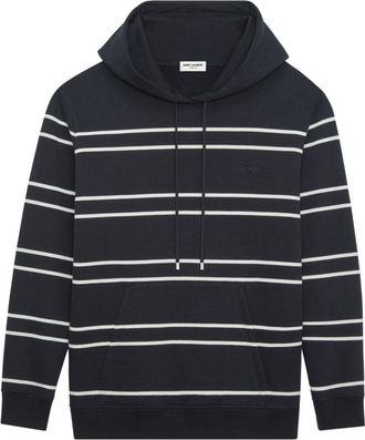 Saint Laurent Mens Striped Cotton Hoodie - Black - Size Medium
