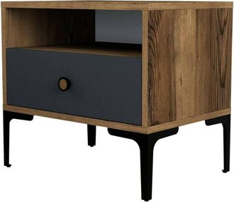 Dmora Dmora - Mesa De Noche Dpidon, C&oacute;moda Baja, Mesilla De Noche, Estante De La Cama, 56x40h51 Cm, Nogal Y Antracita