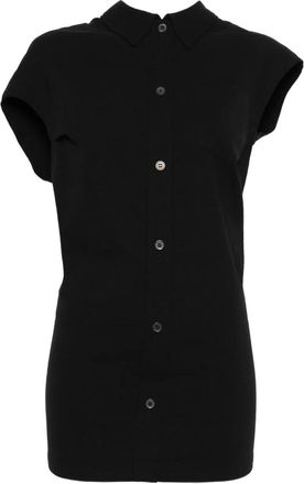 Issey Miyake button-fastening short-sleeve top - women - Paper/Cotton/Nylon/Polyurethane - 2 - Black