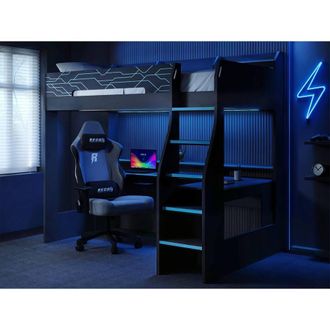 Flair Ultimate Neon Gaming High Sleeper Charcoal & Blue | Size: Small Double