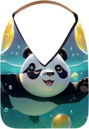 Generic Lovely Panda Swims Underwater Reusable Lightweight Grocery Bags - Foldable Into Compact Pouch, Washable & Sturdy, Multipurpose for Shopping and Travel