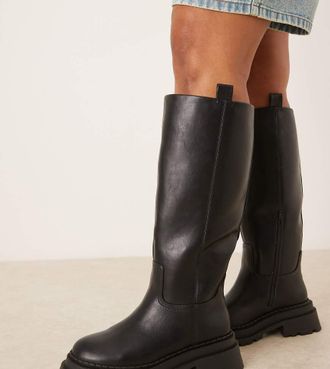 Asos Curve - Cecilia - Stivali bassi al ginocchio neri con suola spessa-Nero
