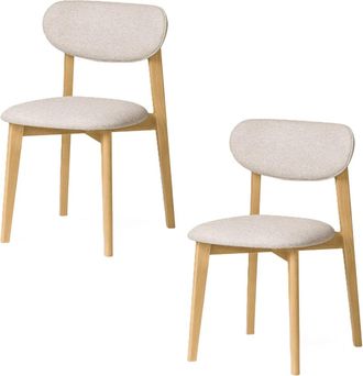 Woodek Lote de 2 sillas en roble macizo, asiento beige
