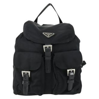 Prada Vela Double Front Pocket Backpack Tessuto With Saffiano Leather Black Nylon Backpack Bag (Pre-Owned)