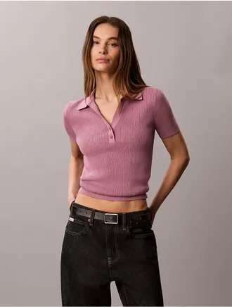 Calvin Klein Jeans Calvin Klein Womens Smooth Cotton Rib Polo Sweater - Red - XL