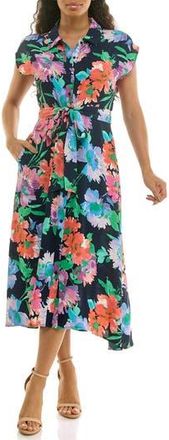 Nina Leonard Print Short Sleeve Shirtdress in Navy Multi Print at Nordstrom Rack, Size X-Large