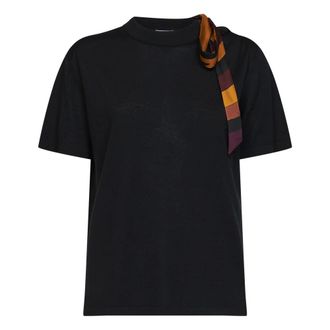 Pucci T-shirt girocollo a coste con dettaglio foulard in seta - - Tops - Donna - Nero - S