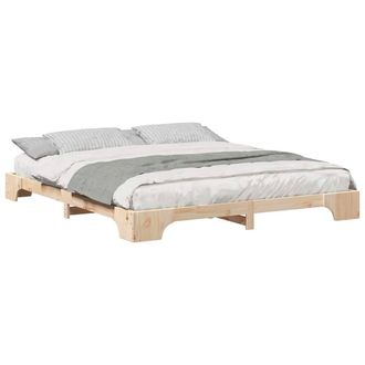 Berkfield Home Stylish Floor Bed Frame with Storage Brown 200 x 220 cm Solid pin in Natural