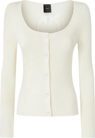 Pinko Witte Love Birds Cardigan Sweater - Dames - Vesten - Wit - L - Katoen - Truien & Vesten