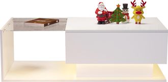 STILVORA Mesa De Centro Con 1 Caj&oacute;n Y Led Control Por App, Tablero De Vidrio Y Blanco Brillo, 100&times;50&times;32 Cm