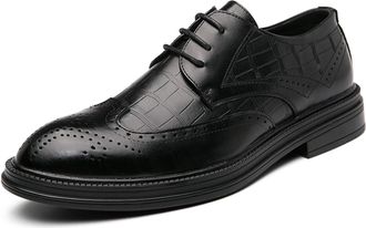 Generic Dress Oxford for Men Lace Up Brogue Alligator Embossed Round Burnish Toe Faux Leather Anti-Slip Non Slip Rubber Sole Party(Black,5.5 UK)
