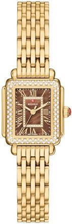 Michele Mini Deco Madison Two-Tone 18K Gold Plate Diamond Bracelet Watch, 23mm x 24mm at Nordstrom