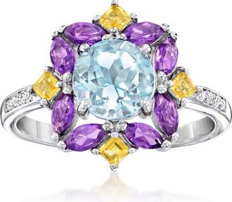 Ross-Simons Blue Topaz,. Amethyst,. Citrine Ring With White Topaz Accents in Sterling Silver
