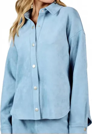 Sadie & Sage Align Faux Suede Shacket In Blue