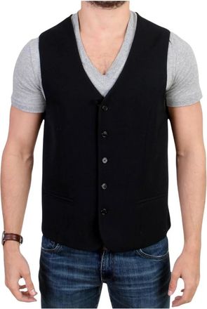 Costume National Elegante Zwarte Wollen Casual Vest - Heren - Gillet - Zwart - M - Wol - Kostuums