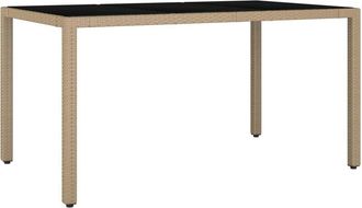 vidaXL Mesa de jardín ratán beige y superficie de vidrio templado Vidaxl