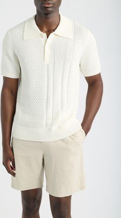 CH&Eacute; Studios Santino Textured Cotton Polo Sweater in Ecru- 17 at Nordstrom, Size Xx-Large