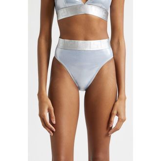 Versace Laminated Bikini Bottoms in Silver at Nordstrom, Size 4