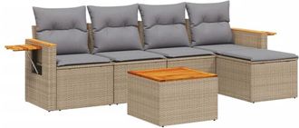 vidaXL Juego De Sof&aacute;s Jard&iacute;n Con Cojines 6 Pzas Rat&aacute;n Sint&eacute;tico Beige Vidaxl