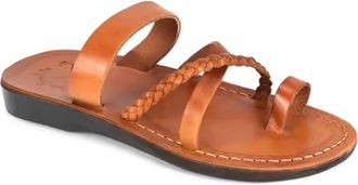 Jerusalem Sandals Womens Sophia Braided Flat Sandals In Honey