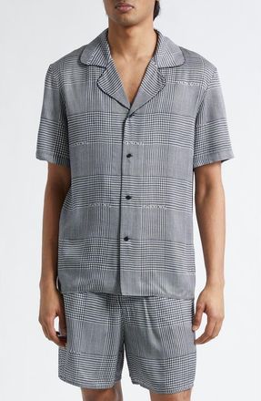 Balmain Prince of Wales Logo Button-Up Shirt in Eab Blk/White at Nordstrom, Size Xx-Large