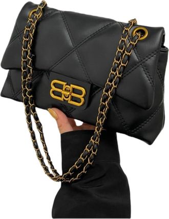 Generic Oblique span bag womens retro rhombus chain bag (black,A)