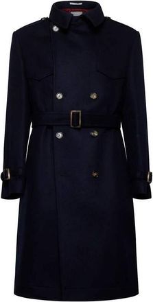Brunello Cucinelli Mens Navy Double Breasted Wool Belted Jacket, Size 48