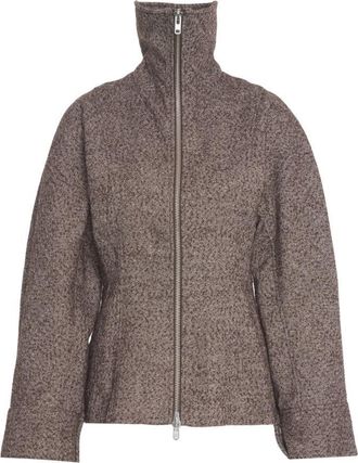 Second Female Textured Brown Jacket With High Collar And Fitted Silhouette