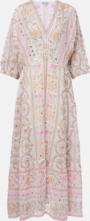 Juliet Dunn Vestido largo de algod&oacute;n floral adornado