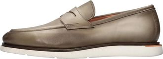 Santoni Leather Loafers - Heren - Loafers - Beige - 41 1/2 EU - Leer - Schoenen