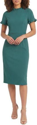 Maggy London Ruffle Short Sleeve Pocket Sheath Dress in North Sea at Nordstrom Rack, Size 14