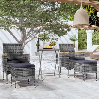 vidaXL Mesa Y Sillas De Jard&iacute;n 5 Pzas Rat&aacute;n Pe Y Vidrio Templado Gris Vidaxl