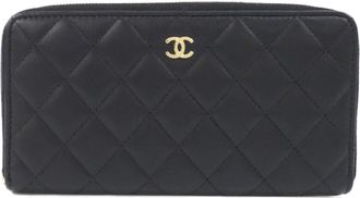 Chanel Black Bordeaux Leather Long Wallet (Bi-Fold) (Pre-Owned)