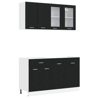 vidaXL Unidad De Cocina Lyon 4 Uds. Roble Negro Madera De Ingenier&iacute;a Vidaxl