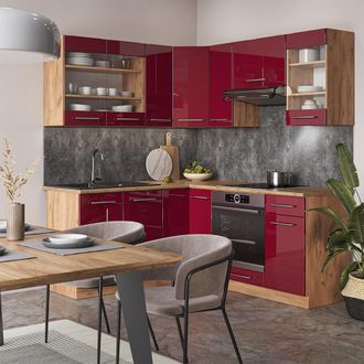 Vicco Cocina Esquinera Fame-line, Burdeos Brillo Intenso/roble Dorado, 160 X 190 Cm, Et Antracita