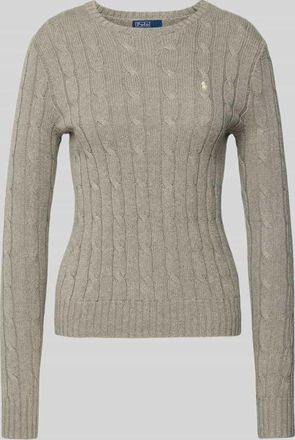 Polo Ralph Lauren Strickpullover mit Zopfmuster Modell JULIANNA in Hellgrau, Größe XL