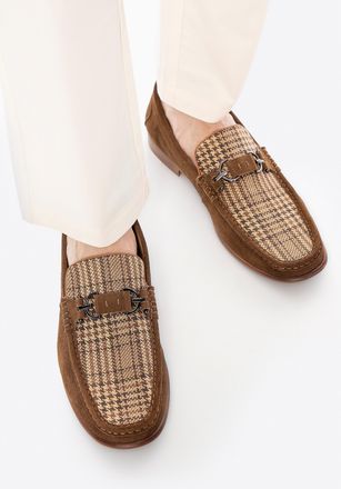 Wittchen Heren mocassins van bruin en beige geruit su&egrave;de leer