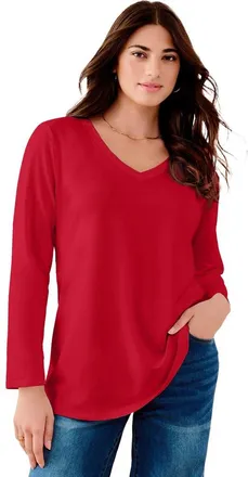 Roaman's Plus Size Ultimate Long Sleeve V Neck Tee in Classic Red at Nordstrom, Size 40