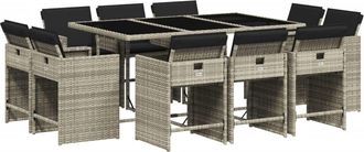 vidaXL Set De Comedor De Jard&iacute;n 11 Pzas Y Cojines Rat&aacute;n Sint&eacute;tico Gris Vidaxl