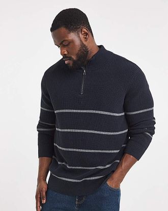 Jacamo Fisherman Stripe 1/4 Zip Knitted Jumper