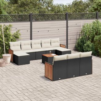 vidaXL Vidaxl Set Divani Da Giardino 11 Pz Con Cuscini In Polyrattan Nero