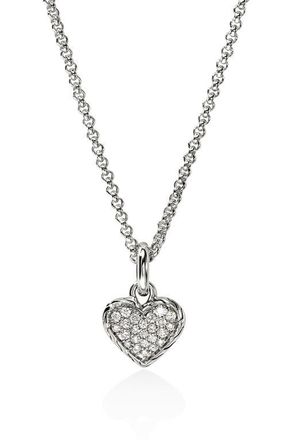 John Hardy Diamond Pav&eacute; Heart Pendant Necklace in Silver at Nordstrom, Size 18