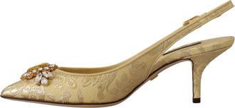 Dolce & Gabbana Womens Crystal-Embellished Slingback Heel Gold Lambskin