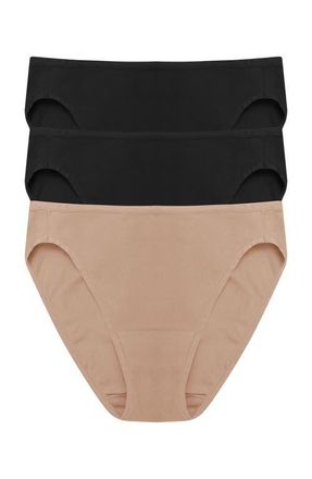 Natori Bliss Bare Cotton Bikini 3-Pack in Black/black/cafe at Nordstrom, Size Xx-Large
