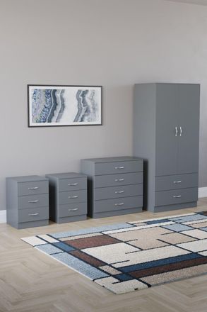 Home Discount Vida Designs Riano 4Pc Bedroom Set 3 Drawer Bedside, 4 Drawer Chest in Grey