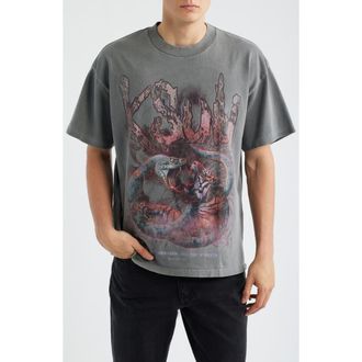 Ksubi Knotted Ekcess Oversize Graphic T-Shirt in Charcoal at Nordstrom, Size Xx-Large