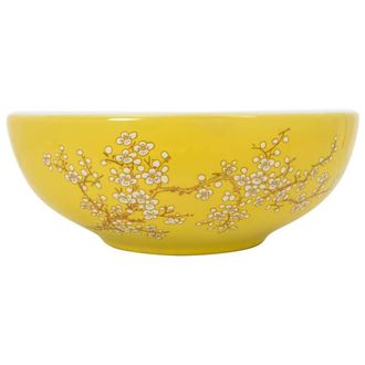 Berkfield Home Countertop Basin White & Yellow Round OE&para;41x14 cm Ceramic | Size: 41x14 cm